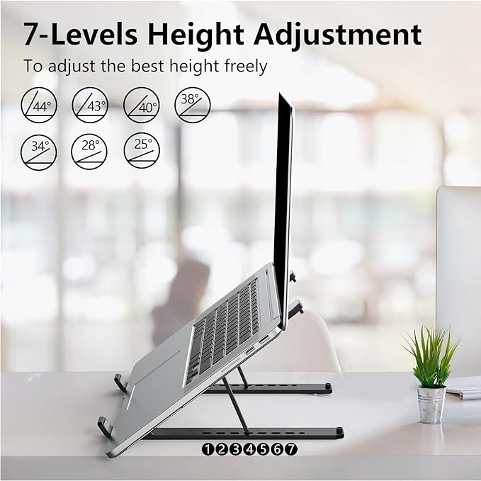 Tonmom Laptop Stand for Desk, Adjustable Laptop Riser ABS+Silicone Foldable Portable Notebook Holder, Ventilated Cooling Notebook Mount Computer Stand for 10-15.6” Laptops,Tablets-Black