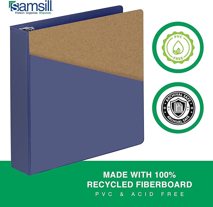 Samsill Durable 2 Inch Binder, D Ring Binder, Customizable Clear View Cover, Midnight Blue, Holds 475 Pages