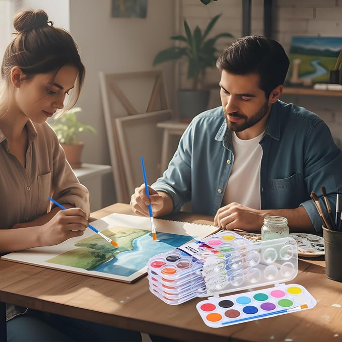 Nuanchu Gifts Bulk Watercolor Paint Washable Watercolor Paint Kits Palette and Brushes Portable Water Color Supplies for Adults, Beginners Artists Graduation Gift(6 Pack,12 Colors)