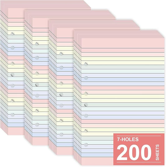 200 Sheets Colored Loose Leaf Papers 5.5 x 8.5 paper 7-Hole Lined Filler Paper College Ruled Notebook Refill Pad Pastel Colored Lined Refills Hole Punched Notebook Refills for 3 or 7 Ring Binders