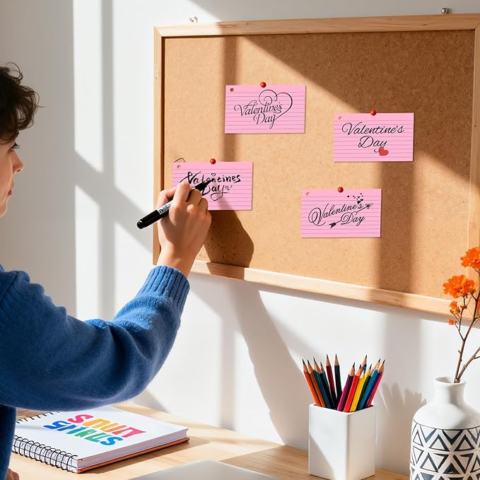 200 Count 3 x 5 Inch Pink Index Cards with Binder Rings, Lined & Blank Study Cards, Thick Cardstock Flash Cards for Students & Teachers, Color-Coded Notecards for School, Home, Work