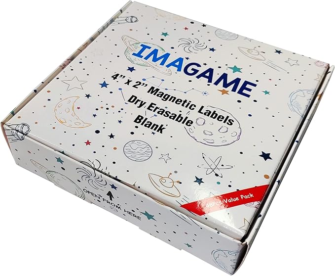 IMAGAME Dry Erase Magnets, Blank Magnetic Dry Erase Labels, 48-Pack, Erasable Magnets for Whiteboard, Multipurpose White Magnetic Labels to Write On for Classroom, Home, Education, Office, 4" x 2"