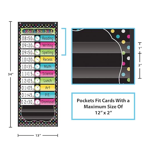 Teacher Created Resources TCR20752 Chalkboard Brights 14 Pocket Daily Schedule, Nylon/Vinyl, Black