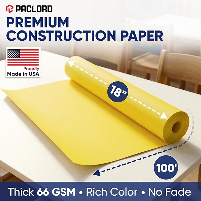 Yellow Construction Paper Roll 18" x 100 ft – Made in USA – 18" Bulletin Board Paper for Classroom & School, Teachers & Kids