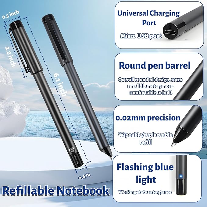 Digital Sketchbook with A5 Erasable Paper Refill + 3 Spare Refills, Smart Pen Writing Board Set, Smart Pen Notebook for Digitizing Drawing Writing Note-Taking Compatible,Dark Blue
