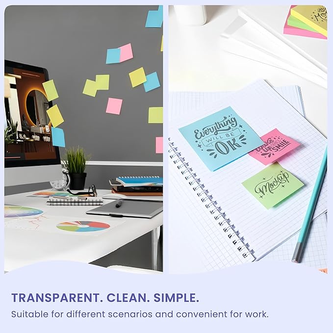 3x3 Inches Sticky Notes Variety Pack, 18 Pads Self Stick Notes, 50 Sheets/Pad, 900 Total Sheets, Included Blank, Lined and Transparent Pads, Bulk Teacher School and Office Supplies