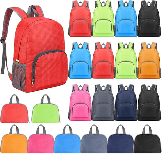clothmile 24 Pcs Back to School Backpacks in Bulk Classic Colorful Foldable Backpacks 420d Fabric Multi-Use Book Bags for Outdoor Travel Student School Supply 8 Colors