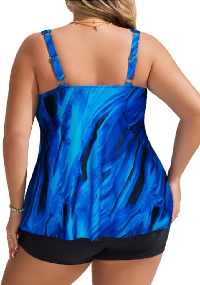 Hanna Nikole Womens Tankini Swimsuits 2 Piece Bathing Suit Flowy Ruffle Tankini Tops with Swim Shorts