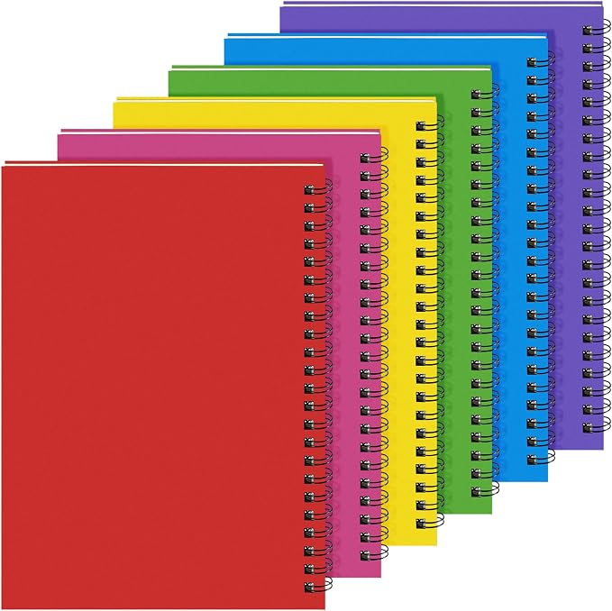 Yahenda 6 Pcs Spiral Notebooks, 1 Subject, Wide Ruled, Mixed Colors