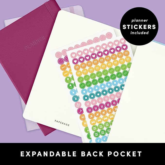 PAPERAGE Undated Weekly & Monthly Hardcover Planner (Yellow), 5.6 in x 8 in, Includes Lined Note Pages & 2 Sticker Sheets