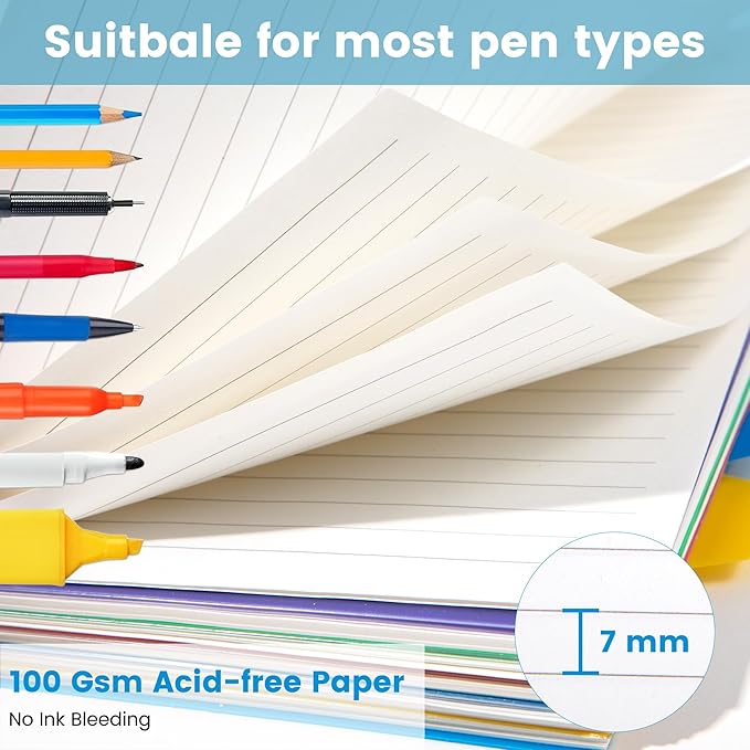 CAGIE 5 Subject Notebook, A5 Small Spiral Notebook with Removable Pocket Dividers Tabs, 240 Pages Spiral Note Book College Ruled for School Work Note taking, 6.1 * 8.27 in, Blue