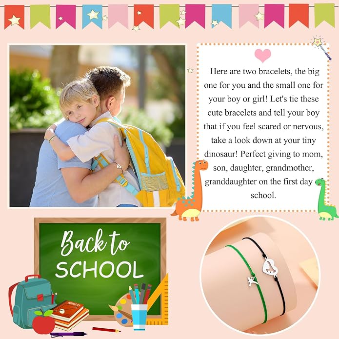 UNGENT THEM Back to School Bracelet Mother Son Dinosaur First Day of School Gifts for Boys Girls