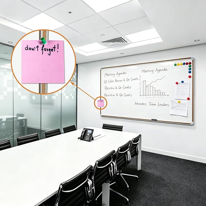 Large Magnetic White Board for Wall,Aluminum & Cork Strip Frame Whiteboard for Office,Presentation Dry Erase Board Wall Mount,Large Whiteboard for School Classroom Huge Whiteboards (72" W x 48" H)