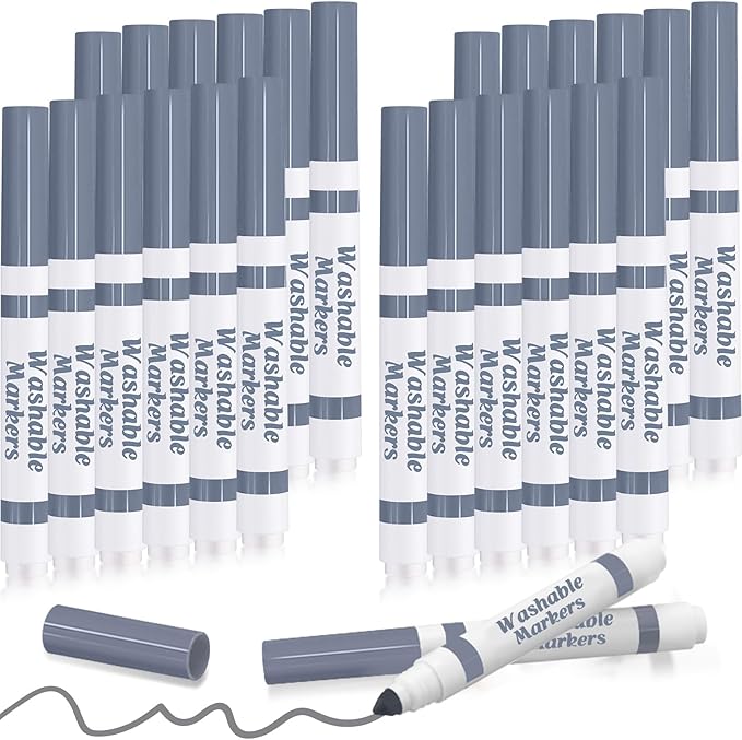 24 Pcs Washable Markers Bulk Broad Line Markers Coloring Conical Tip Large pens for Kids art projects, Teachers, Students, Toddlers, Party Favors, Classrooms, Donations(Gray)