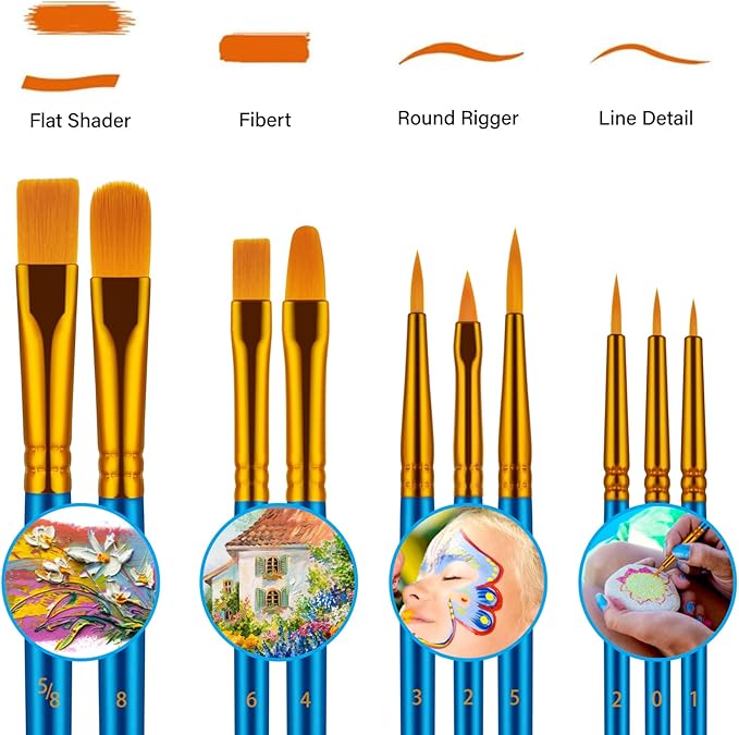 Paint Brushes Set, 30 Pcs Paint Brushes for Acrylic Painting, Oil Watercolor Acrylic Paint Brush, Artist Paintbrushes for Body Face Rock Canvas, Adult Drawing Arts Crafts Supplies, Blue