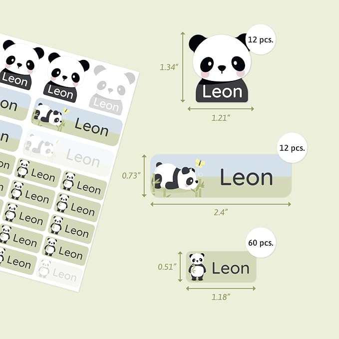 Personalized Daycare Name Labels (84) – Daycare Labels & Name Stickers for Kids – Labels for Kids Stuff Daycare – Waterproof for Baby Bottles, Clothing & Lunch Boxes - Panda