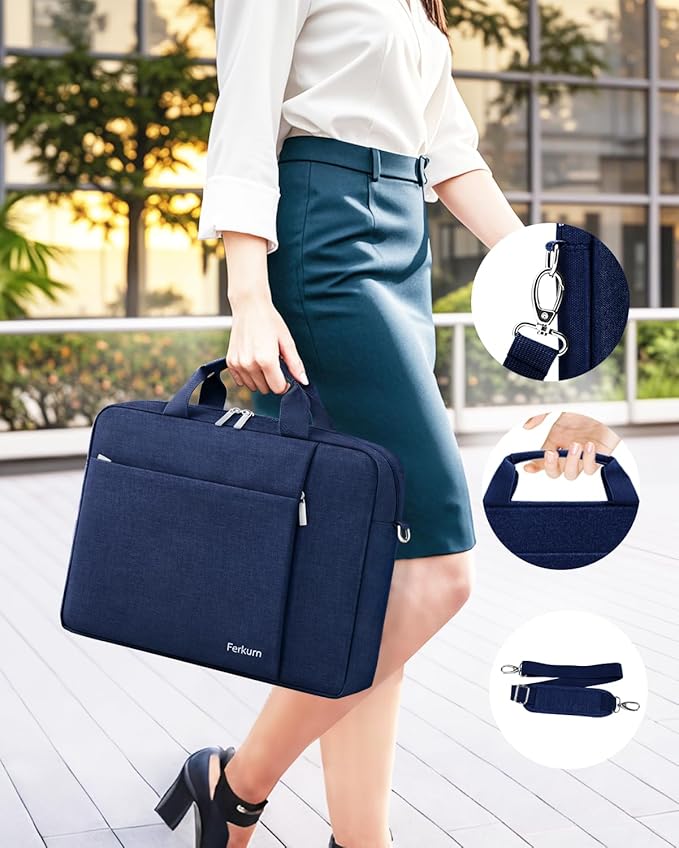 Ferkurn Laptop Bag Case for Women Men Computer Bag Compatible with HP Envy Pavilion Omen/LG Gram/MSI/Dell Inspiron XPS/Lenovo/Acer, Shoulder Strap Carrying Messenger Briefcase, Blue, 14 Inch