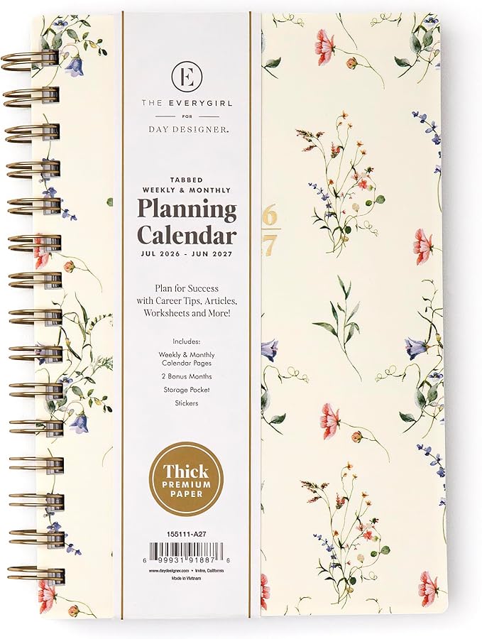 Blue Sky The Everygirl 2026-2027 Weekly and Monthly Academic Year Planner Calendar, July 2026 - June 2027, 5" x 8", Flexible Cover, Wirebound, Laminated Tabs, Storage Pocket, Includes Stickers, Marisa