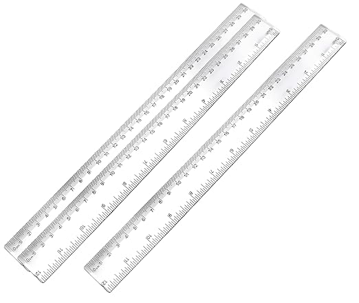 3-Pack 12-Inch (30cm) Plastic Rulers - Clear Dual-Sided Ruler with Centimeters and Inches, 3-Piece Set