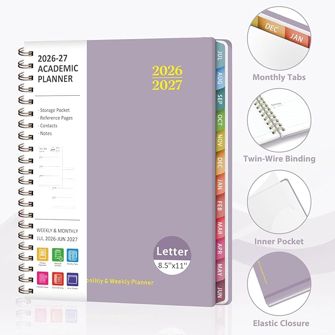 Planner 2026-2027, Weekly and Monthly Academic Planner, July 2026 - June 2027, Hardcover Calendar Agenda Book for School Year Planning, School Supplies for Teacher and Student, Letter Size(8.5'' x 11'')
