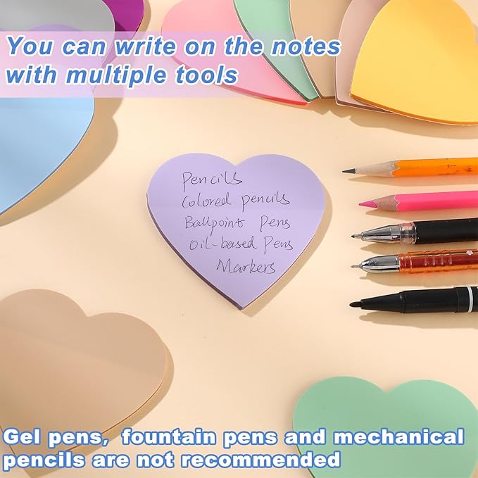 Jetec 900 Sheets Transparent Sticky Notes 18 Translucent Sticky Notes Clear See Through Memo Pad Colorful Self Adhesive Notepads for Notebook Bible Vision Board Office School(Heart,Cute Color)