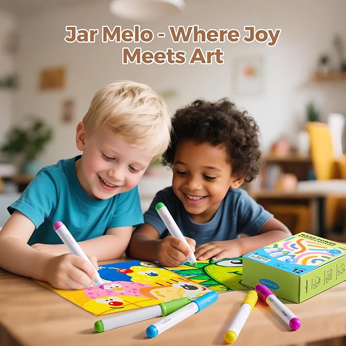 Jar Melo Washable Markers for Kids Toddlers 2-4, Safe Non-Toxic Water Based Markers for Age 1-3 4-8, Coloring Art Supplies for Preschool Gift, 12 Colors