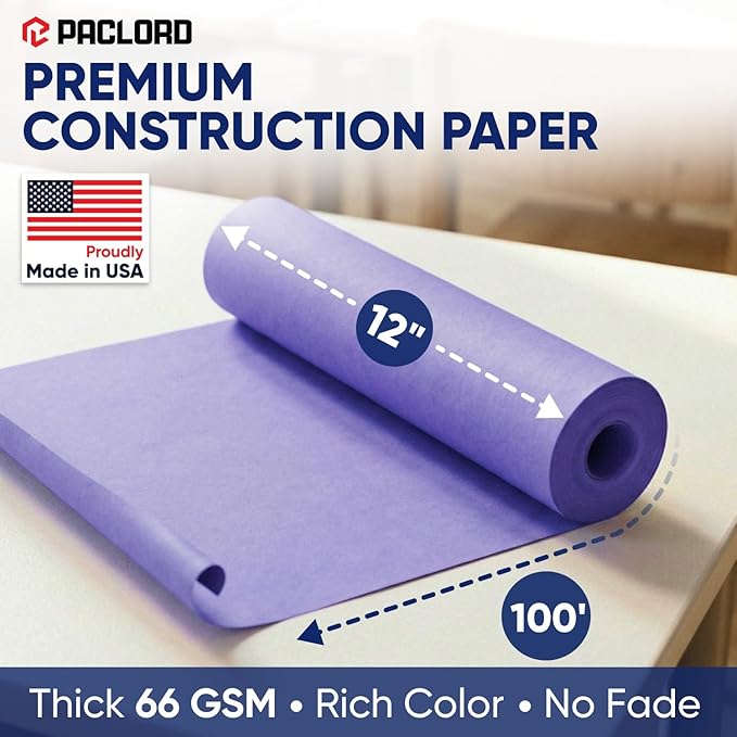 Lilac Construction Paper Roll 12" x 100 ft – Made in USA – 12" Bulletin Board Paper for Classroom & School, Teachers & Kids