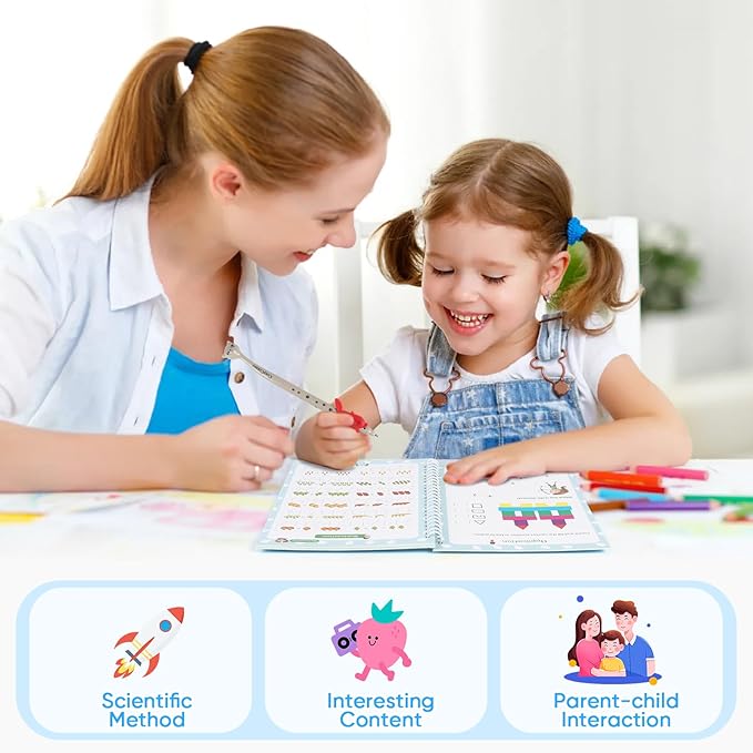 ASIGN Magic Ink Copybooks for Kids Reusable Handwriting Workbooks for Preschools Grooves Template Design and Handwriting Aid (4)