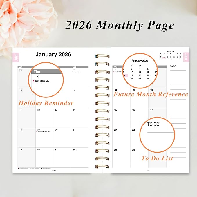 2026 Weekly and Monthly Planner, From January 2026 to December 2026, 5.5" x 8.5" Daily Planner for Productivity, Goal Setting & Time Management, Organizer for Work & School - Orange Hard Cover