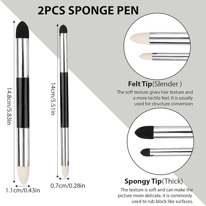 N NOROCME 10 PCS Blending Stumps, Blending Sponge Pens and Sandpaper Pencil Sharpener,Washable & Reusable,Kneaded Eraser,Tortillions Paper Art Blenders for Student Artist Charcoal Sketch Drawing