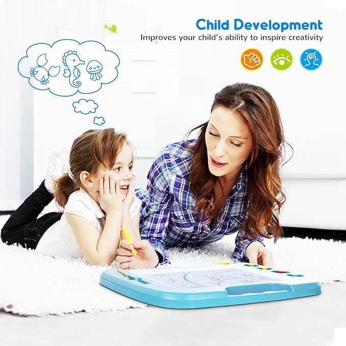 SGILE Toddler Toys for Kids, Large Magnetic Drawing Board for Birthday Gift, Toys for 1 2 3 4 Year Old Girls Boys, Etch & Sketch Pad with 4 Stamps, Learning and Educational, 16 ×13 in, Light Blue