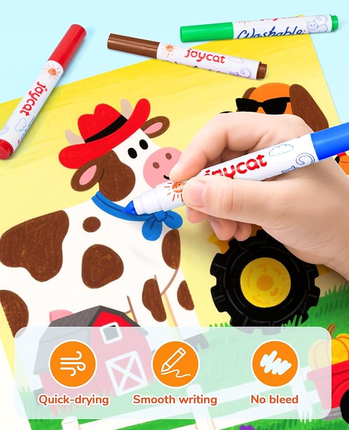 JoyCat 48 Colors Washable Markers for Kids, Art Set with Portable Carrying Case, Conical Tip Bulk Markers for Boys Girls, School Classroom Supplies & Birthday Gift