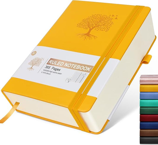 Lined Journal Notebook -365 Pages A5 Thick Journals for Writing College Ruled Notebook, Hardcover Leather Journal for Women Men, Daily Journal Notebook for Work, Note Taking, 100Gsm Lined Paper ( 5.75'' X 8.38'' Yellow)
