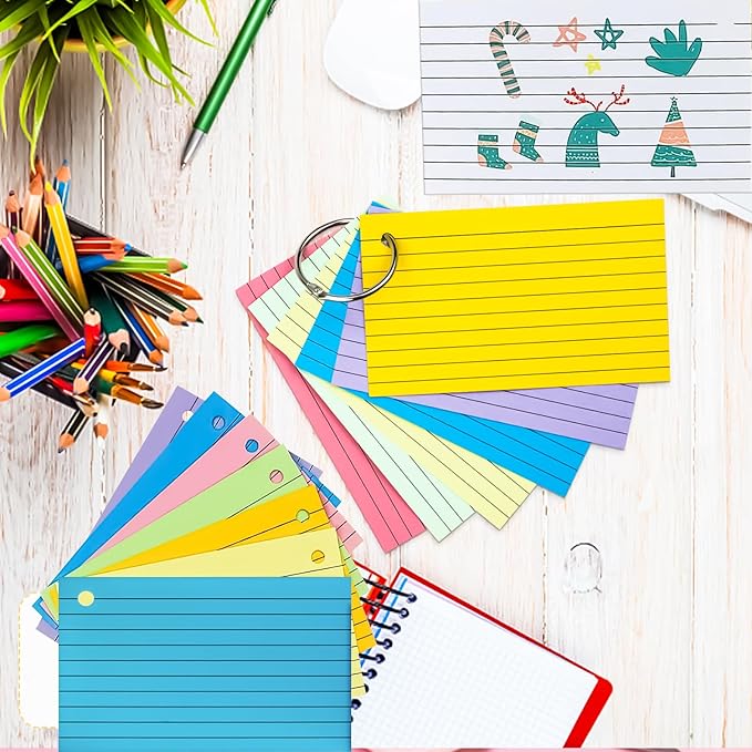 180Pcs Colored Index Cards 4x6 Inch Flash Cards with Rings Lined Note Card Flashcards, Colorful Ruled Card Pad Index Note Books 4 x 6 Notecards for Studying School Supply College Office