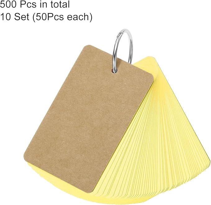 PATIKIL Blank Index Cards with Ring, 500Pcs Colored Blank Flash Card 3.5" x 2" Note Card Study Card for Memory Learning Studying Office Supplies, Yellow