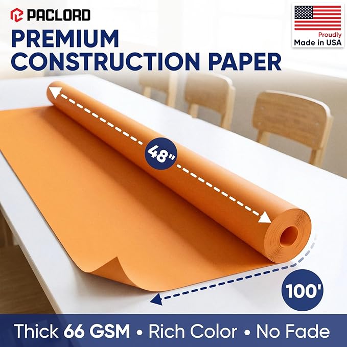 Orange Construction Paper Roll 48" x 100 ft – Made in USA – 48" Bulletin Board Paper for Classroom & School, Teachers & Kids