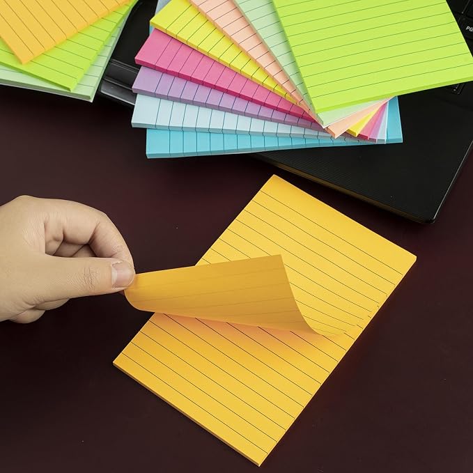 (18 Pack) Lined Sticky Notes 4x6 in,Bright Large Notepads with Lines