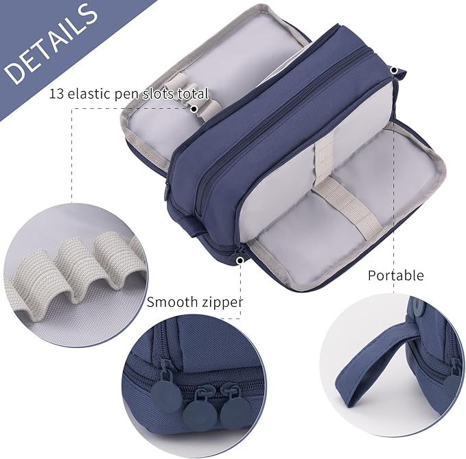 CICIMELON Large Capacity Pen Pencil Case with 4 Compartments, Multi-Slot Pencil Pouch Bag Aesthetic School Supplies Organizer for Teen Girls, Women, Adults (Navy)