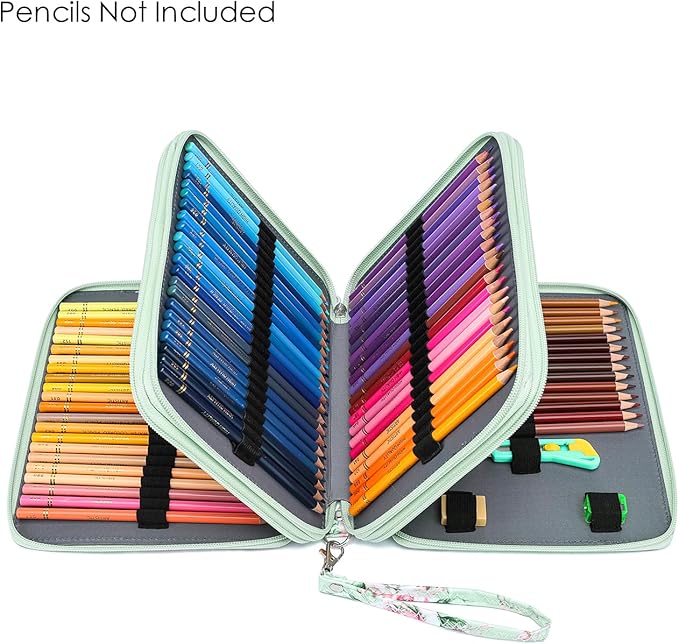 YOUNGCOL 120 Slots Colored Pencil Case Color Pencil Organizer Storage Large Capacity Pencil Case (Green + Sunflower)