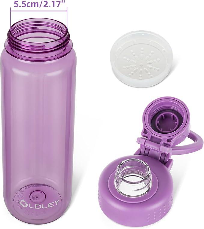 OLDLEY 32 oz Water Bottle, Sports Tritan Water Bottle with Carry Handle and Spout Lid, Leakproof & BPA Free Large Water Bottles for Home,Travel, School, Outdoors, Gym,Dark Purple