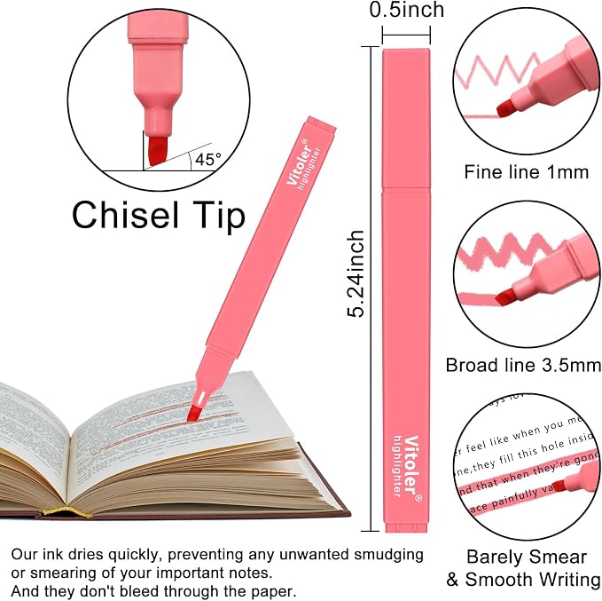 Cute Highlighters Set, Aesthetic Pastel, Quick Dry, Chisel Tip 8Pcs | Cute Pastel,No Bleed,Bible Study for Adults in the Home School Office