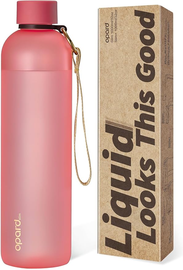 Opard Slim Water Bottle 32oz, Dishwasher Safe Plastic Water Bottle BPA-Free, Leakproof Screw Top, Flamingo Pink, Reusable for Travel School Sport Gym Hiking