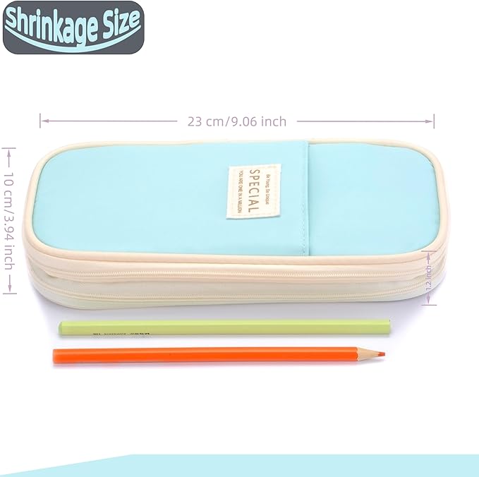 Large Capacity Big Special Cute Aesthetic Preppy Canvas Pencil Case Organizer Holder Pouch Bag with Zipper Compartments, Pen Cases for Women Girls School Adults (Sky Blue)