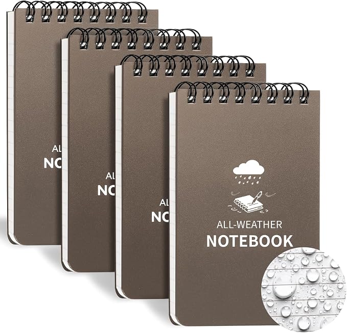 Juehuodaji Waterproof Notebook, 4 Pack Pocket Notepad, 3" x 5 NotePad Brown
