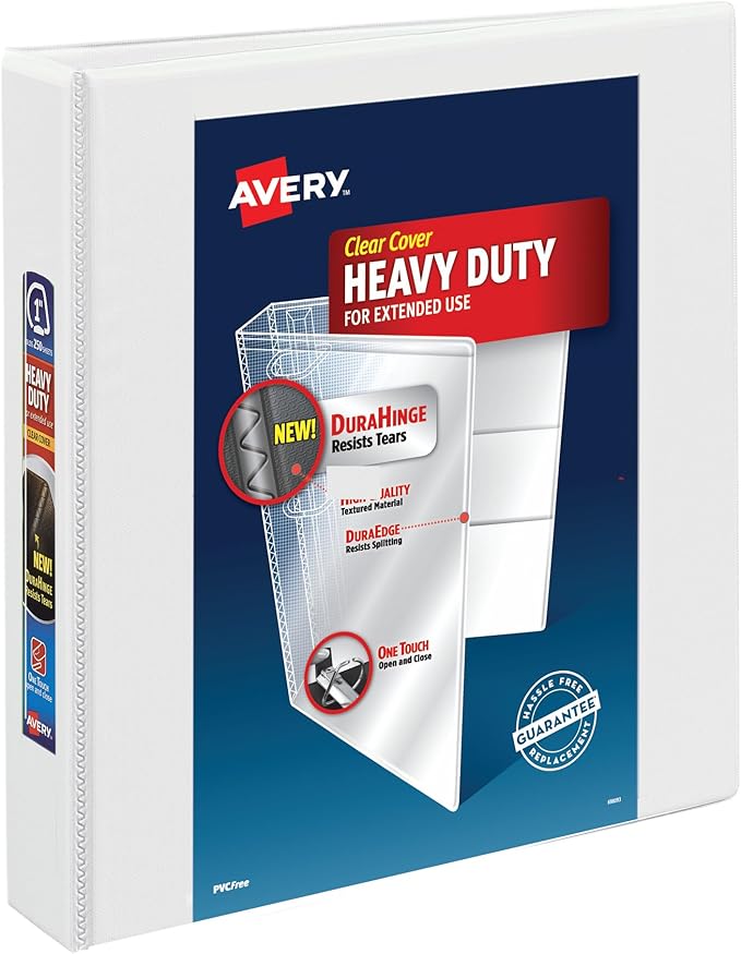 Avery Heavy-Duty View 3 Ring Binder, 1.5" One Touch EZD Rings, 1 White Binder (79195)