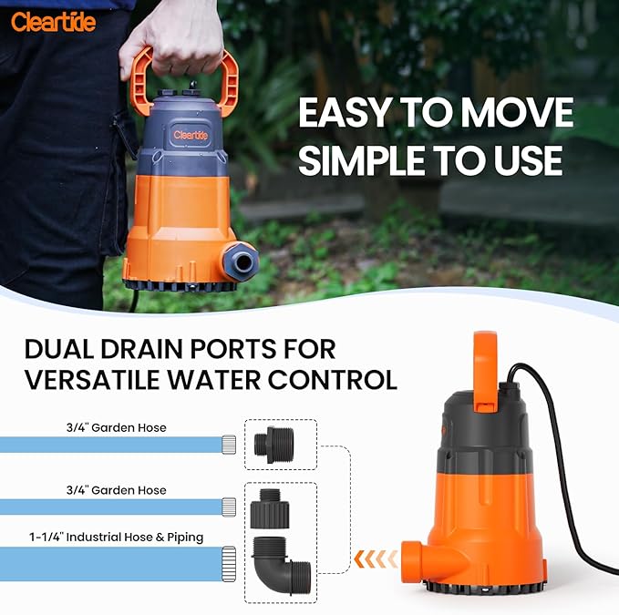 Submersible Utility Water Pump, 1/2 HP 3060 GPH Sump Pump, Portable Plug and Work for Pond, Garden Watering, Pool or Hot Tub Water Transfer