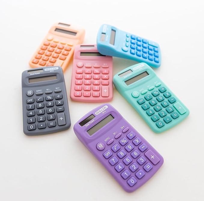 BAZIC Products 8 Digit Pocket Size Calculator, Dual Power Solar & Battery, LCD Display, Small Basic Standard Function Calculators, Assorted Pastel Colors, 144-Pack