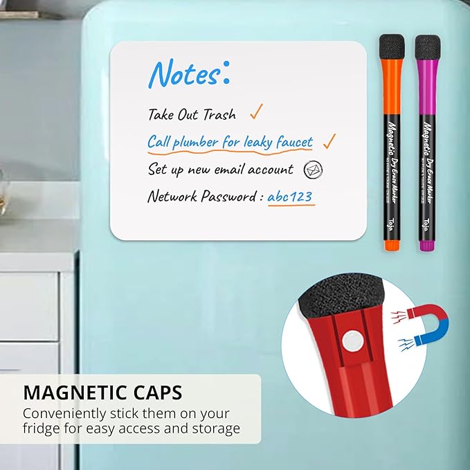 Taja Magnetic Dry Erase Whiteboard Markers, 8 Count Colorful Fine Tip Thin Dry Erase Markers with Eraser for Home Office School Supplies-Brilliant