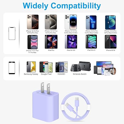 iPhone 17 16 15 Charger/6ft Type C to C Charging Cable Cord Long,USB C Fast Charging Block Plug for Apple iPhone 17 Pro Max/17 Air/16 Pro/16/15 Plus/AirPods/iPad/mini Plug Cube Birck Box Power Adapter