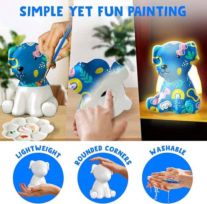 Goody King Paint Your Own Dog Lamp Kit, DIY Night Light, Crafts for Teens Girls Boys, Arts & Crafts for Kids Ages 8-12, Painting Kit for Kids, Room Decoration, Birthday Gift for Kids Ages 3 4 5 6 7 8+